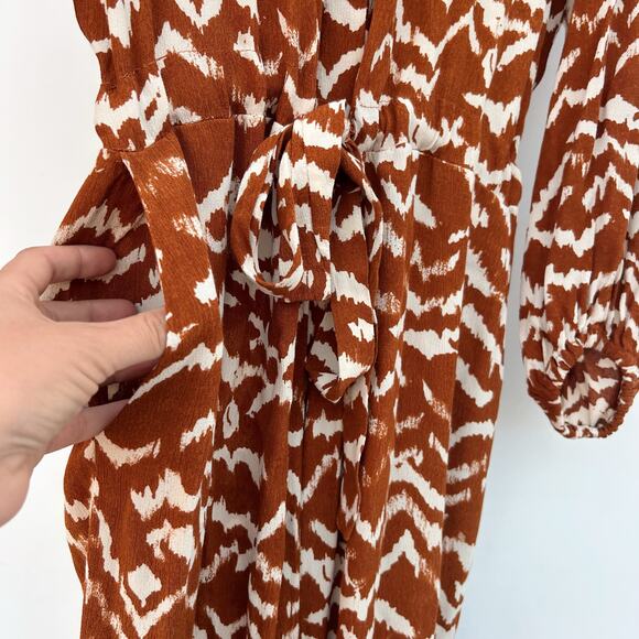 Cleobella Jumpsuit Brown Animal Print Long Sleeve Belted Small Wide Leg Palazzo - Picture 7 of 8